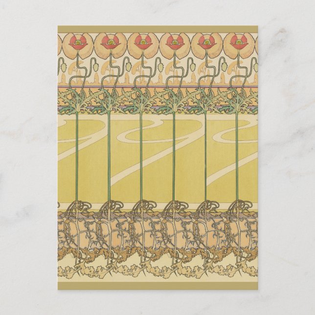 Carte Postale Alfonse Mucha Poppies Art Nouveau Floral Wallpaper (Devant)