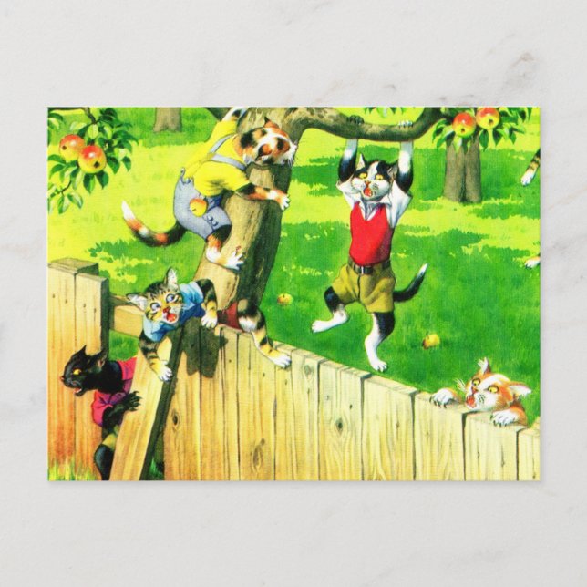 Carte Postale Alfred Mainzer chats escalade un pommier (Devant)