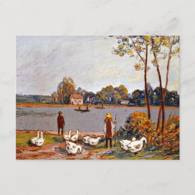 Carte Postale Alfred Sisley art : Au bord de la rivière Loing (Devant)