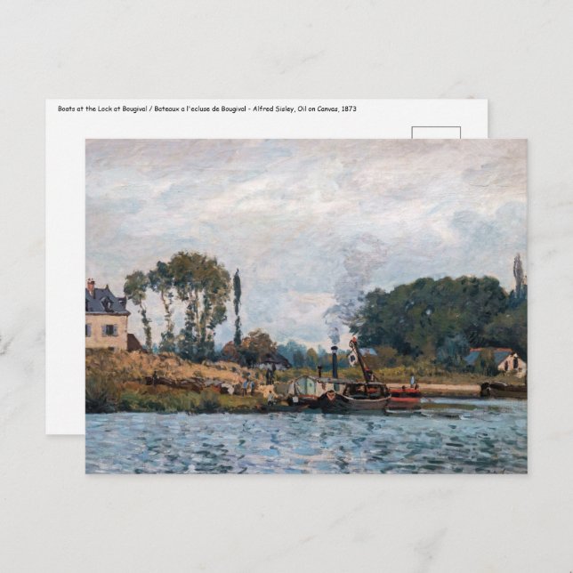 Carte Postale Alfred Sisley - Bateaux à l'écluse à Bougival (Devant / Derrière)
