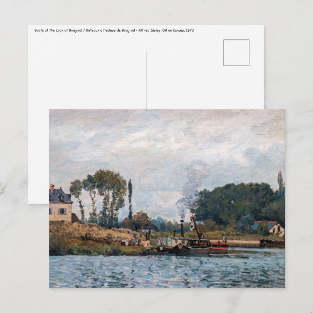 Carte Postale Alfred Sisley - Bateaux à l'écluse de Bougival (Devant / Derrière)