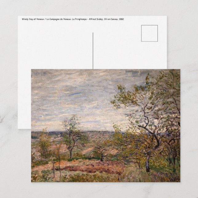 Carte Postale Alfred Sisley - Journée venteuse à Veneux (Devant / Derrière)