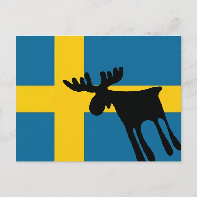 Carte Postale Älg / Moose med Svenska flaggan (Devant)