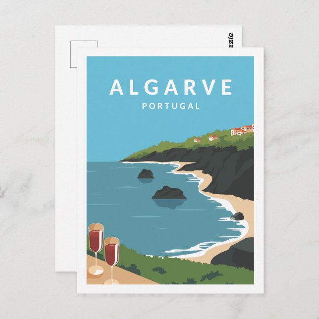 Carte Postale Algarve Portugal Famous Travel Place Illustration (Devant / Derrière)