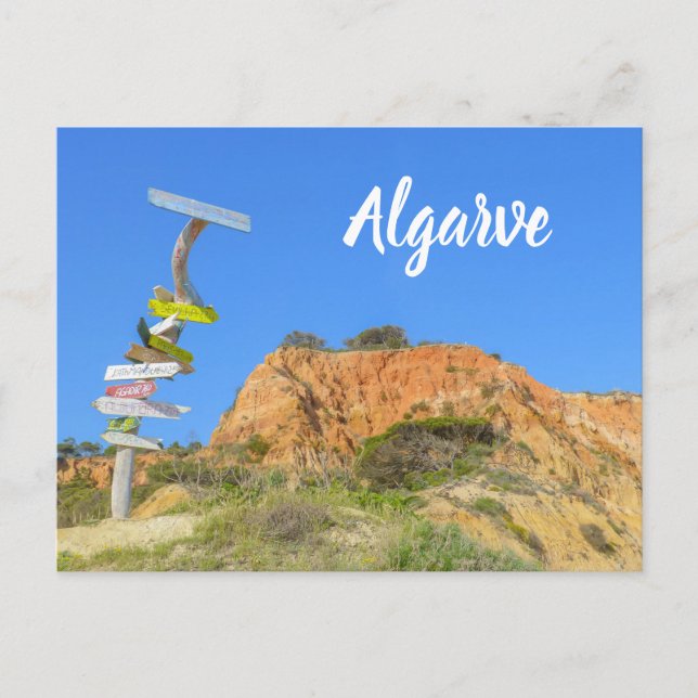 Carte Postale Algarve Rocks et Signpost Portugal (Devant)