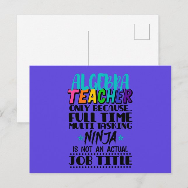 Carte Postale Algebra Enseignant Uniquement Parce Qu'À Temps Ple (Devant / Derrière)