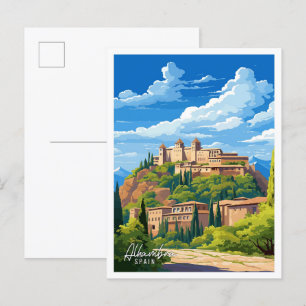 Carte Postale Alhambra Espagne Illustration de voyage Art vintag