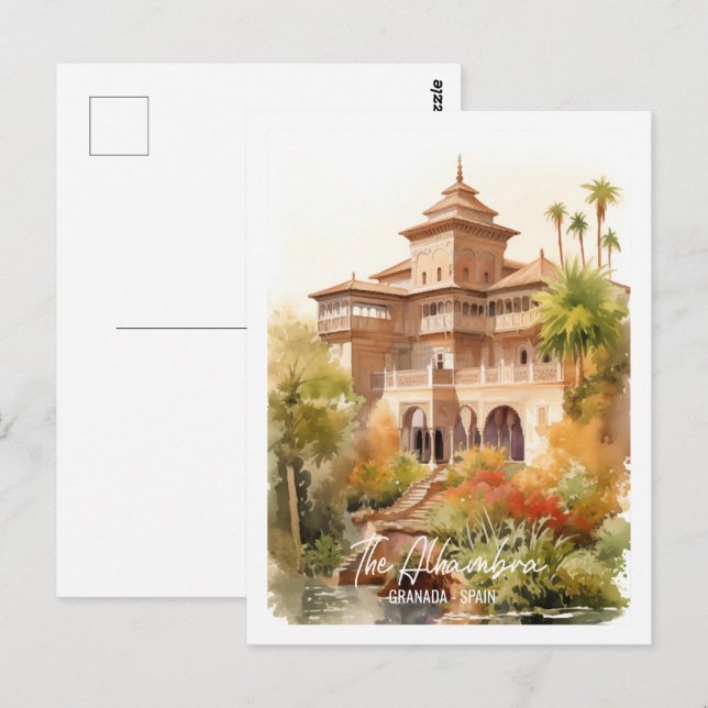 Carte Postale Alhambra Grenade Espagne Lieu de voyage célèbre (Devant / Derrière)