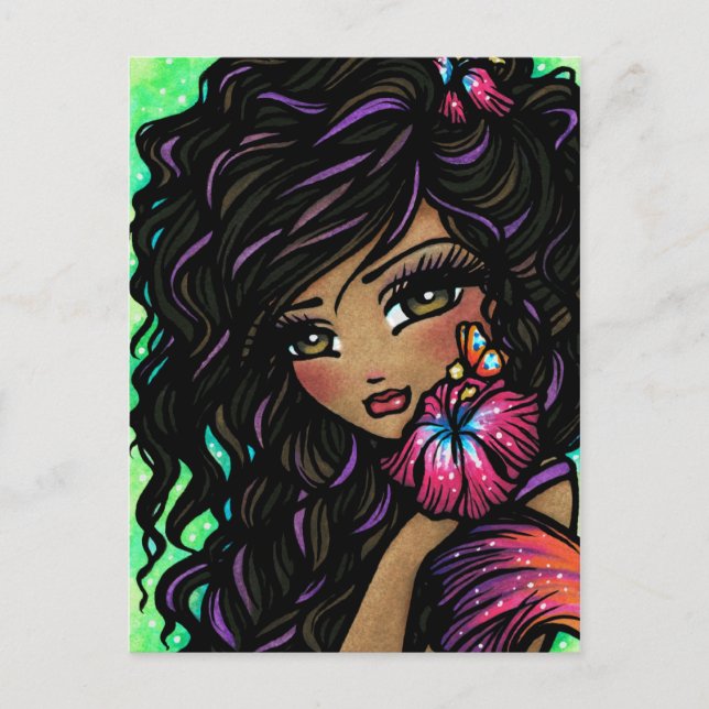 Carte postale "Aliah" Hibiscus Mermaid Imaginaire  (Devant)