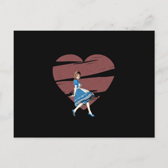 Carte Postale Alice 3D et Coeur Rouge (Devant)