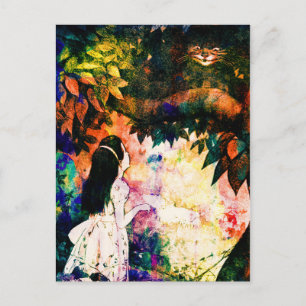 Carte Postale Alice au pays des merveilles Cheshire Chat Aquarel