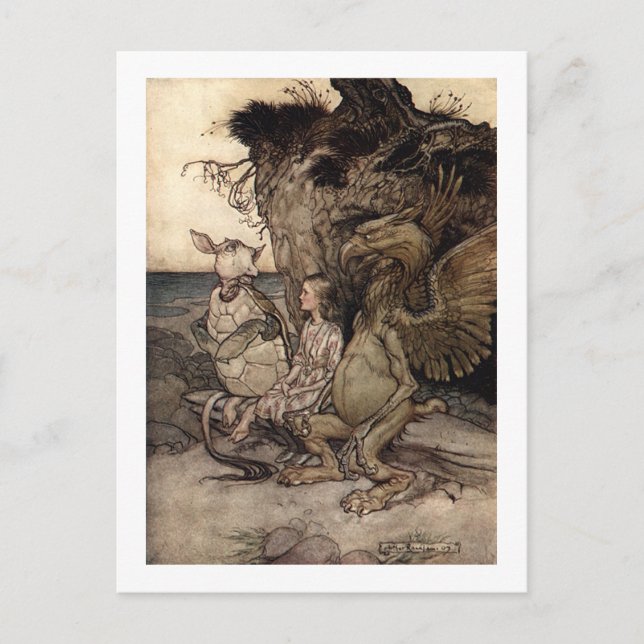 Carte Postale Alice avec le Griffin et la Fausse tortue (Devant)
