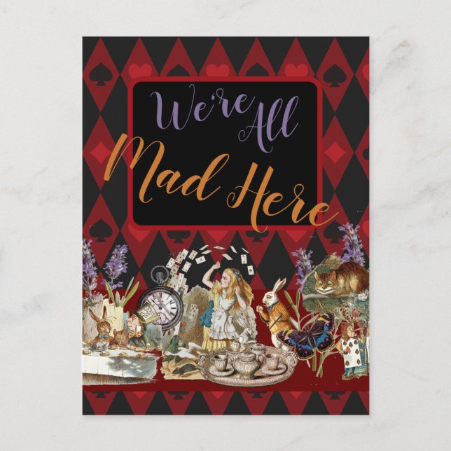 Carte Postale Alice Aventures avec le Chat de Cheshire Fou de Wo (Devant)