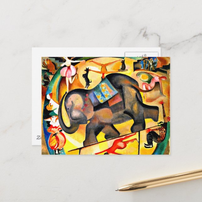 Carte Postale Alice Bailly - L'éléphant, peinture d'art (Devant/Arrière en situation)