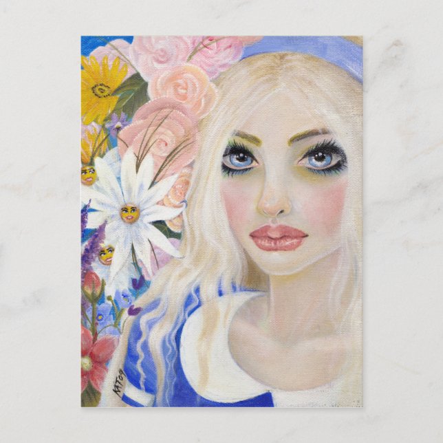 Carte Postale Alice dans le jardin de la peinture de fleurs viva (Devant)