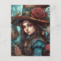 Alice dans un chapeau avec fleurs