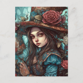 Carte Postale Alice dans un chapeau avec fleurs