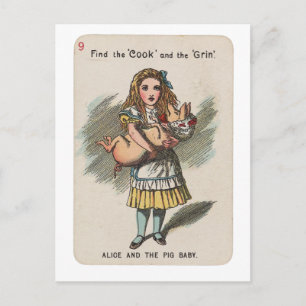 CARTE POSTALE ALICE ET LE BÉBÉ COCHON - ALICE AU PAYS DES MERVEI