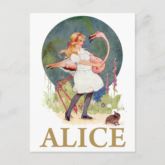 CARTE POSTALE ALICE ET LE FLAMANT ROSE ROSE JOUENT DE LA CROQUET