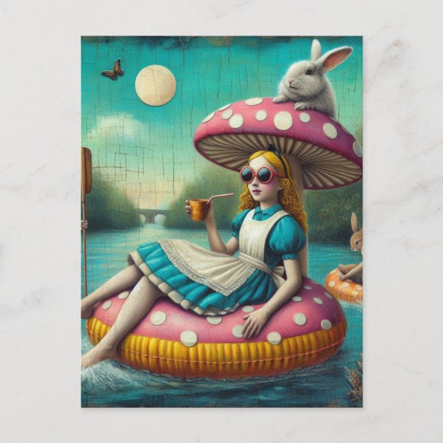 Carte Postale Alice et le lapin art encaustique collage (Devant)