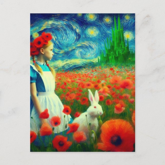 Carte Postale Alice et le lapin entrent dans l'Imaginaire Oz (Devant)