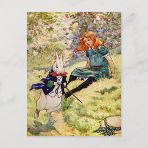 CARTE POSTALE ALICE ET LE RABBIT BLANC
