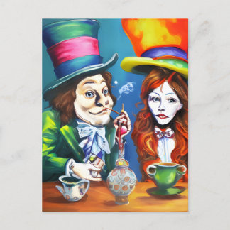 Carte Postale Alice fume du cannabis avec le Chapelier fou
