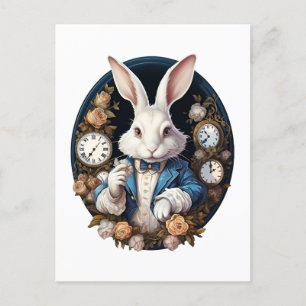 Carte Postale Alice lapin blanc dans Wonderland Montres et rose