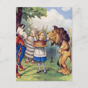 Carte Postale Alice propose du gâteau au lion et à la licorne