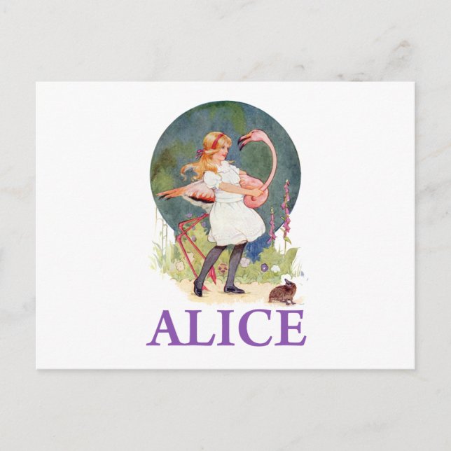 CARTE POSTALE ALICE SE PRÉPARE À JOUER FLAMANT ROSE CROQUET (Devant)