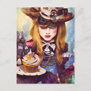 Carte Postale Alice Steampunk Avec Cupcakes