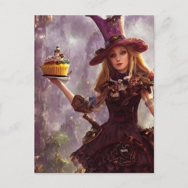 Carte Postale Alice Steampunk avec un Cupcuke (Devant)