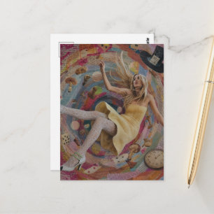 Carte Postale Alice Tombe dans le Trou de Lapin Collage Surréali