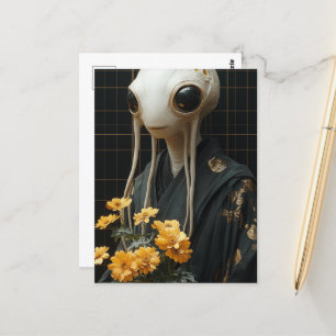 Carte Postale Alien aux fleurs jaunes