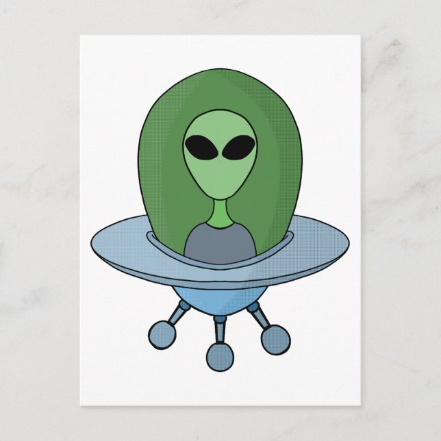Carte Postale Alien dans son petit vaisseau spatial (Devant)