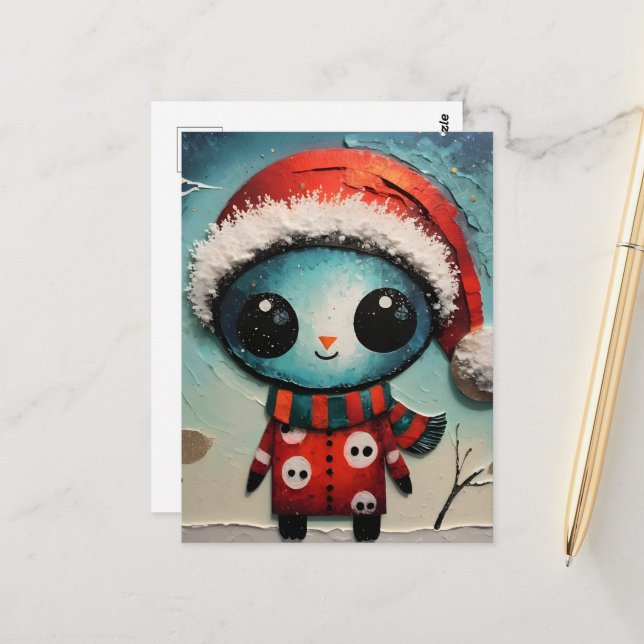 Carte Postale Alien de Noël (Devant/Arrière en situation)