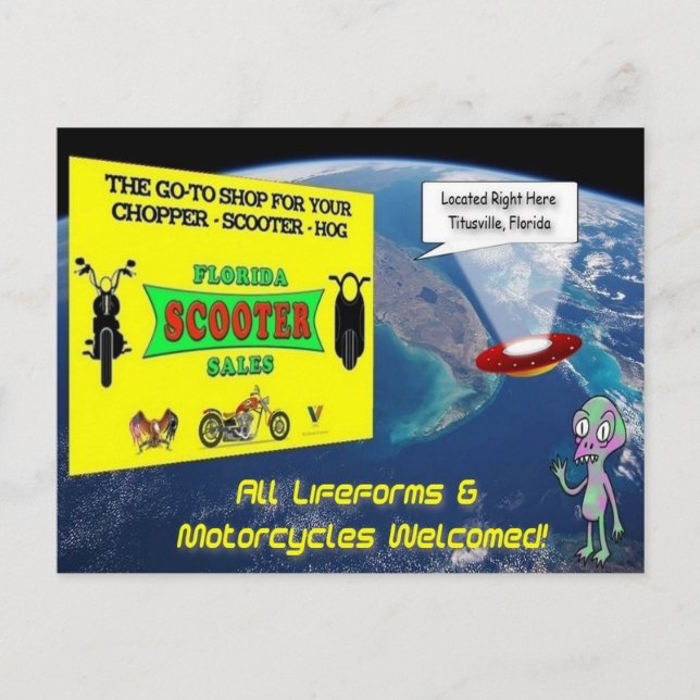 Carte postale Alien de vente de scooter Floride (Devant)