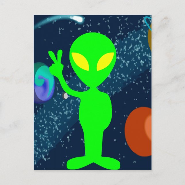 Carte Postale Alien d'espace vert de paix (Devant)