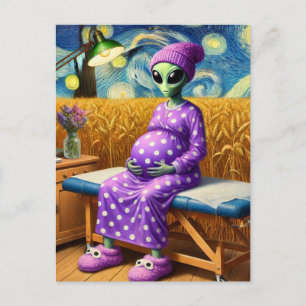 Carte Postale Alien enceinte dans une robe Polka Dot dans le cha