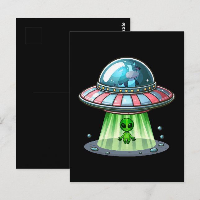 Carte Postale Alien enlevant une vache (Devant / Derrière)