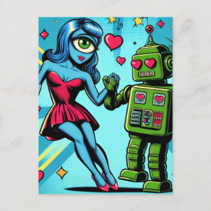 Carte Postale Alien et robot amoureux