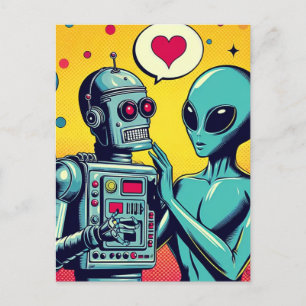 Carte Postale Alien et robot dans l'amour