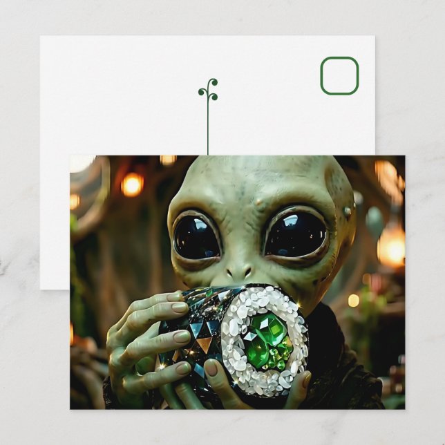 Carte Postale Alien Extraterrestre et Sushi Cristallin (Devant / Derrière)