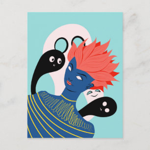 Carte Postale Alien fille avec des fantômes Éffrayants amis imag
