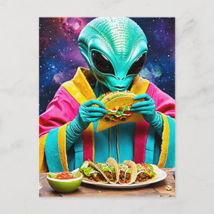 Carte Postale Alien mange des tacos