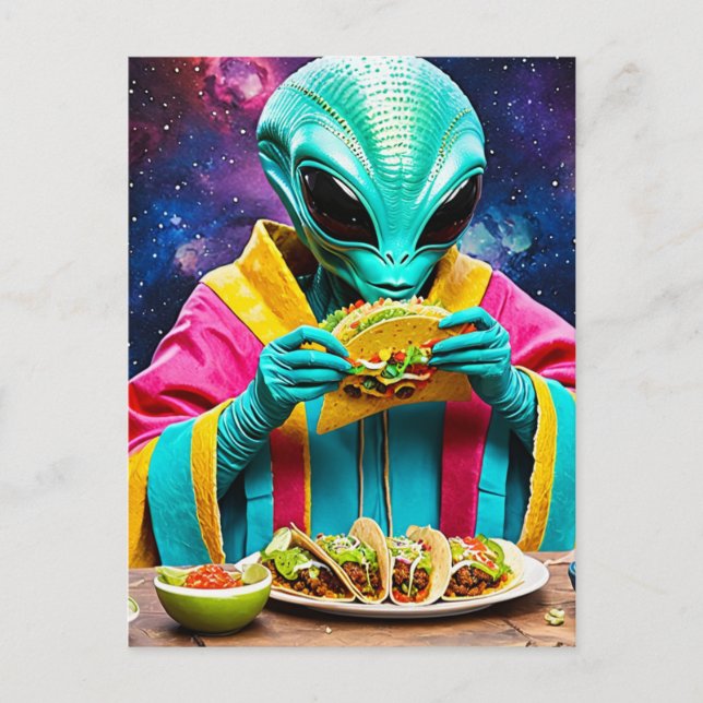 Carte Postale Alien mange des tacos (Devant)