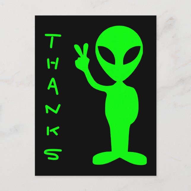 Carte Postale Alien noir et vert brillant Merci (Devant)