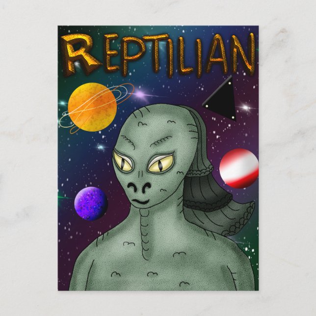 Carte Postale Alien reptilien avec l'espace extra-atmosphérique (Devant)