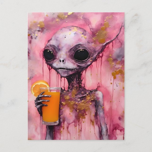 Carte Postale Alien Rose Avec Jus D'Orange (Devant)