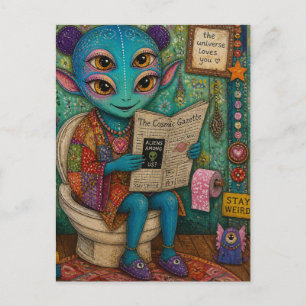Carte Postale Alien Surréaliste sur les Toilettes